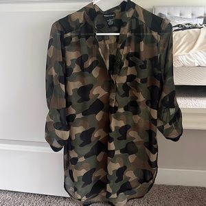 Three-quarter sleeve silky, camo, half button up top